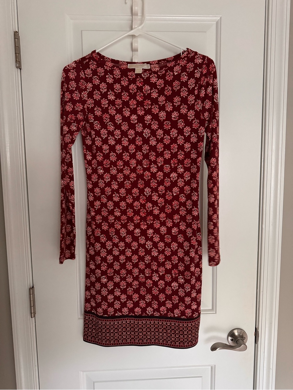 Michael Kors Women's Long Sleeve Burgundy Floral Shift Dress